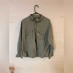 Cabelas Vented Fishing Shirt Green Button Up Mens Large Cotton